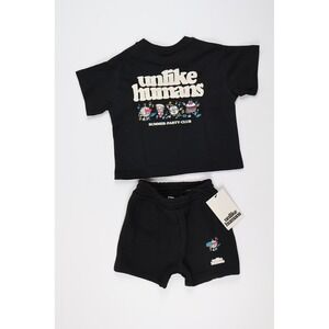 Unlike Humans 2-Piece Set Summer Party Club Black Graphic 3T NWT